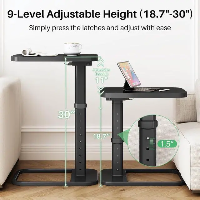 Alt view image 3 of 7 - Kitstorack Upgraded TV Tray Table with Panel Lock, Adjustable Height & 90° Flip-Over Design, Sofa Arm End Side Table for Eating, Dinner, Snack, Laptop, Couch, Bed, Chair or Small Spaces, Black