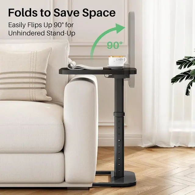 Alt view image 5 of 7 - Kitstorack Upgraded TV Tray Table with Panel Lock, Adjustable Height & 90° Flip-Over Design, Sofa Arm End Side Table for Eating, Dinner, Snack, Laptop, Couch, Bed, Chair or Small Spaces, Black