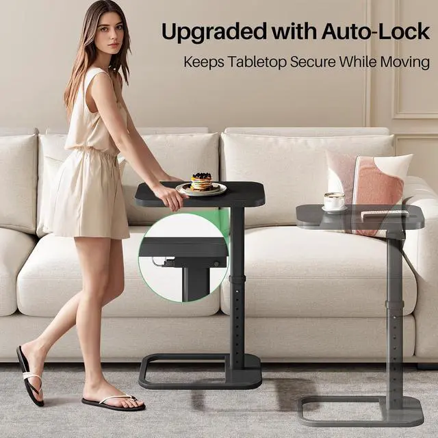 Alt view image 4 of 7 - Kitstorack Upgraded TV Tray Table with Panel Lock, Adjustable Height & 90° Flip-Over Design, Sofa Arm End Side Table for Eating, Dinner, Snack, Laptop, Couch, Bed, Chair or Small Spaces, Black