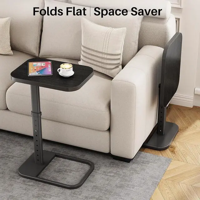 Alt view image 7 of 7 - Kitstorack Upgraded TV Tray Table with Panel Lock, Adjustable Height & 90° Flip-Over Design, Sofa Arm End Side Table for Eating, Dinner, Snack, Laptop, Couch, Bed, Chair or Small Spaces, Black