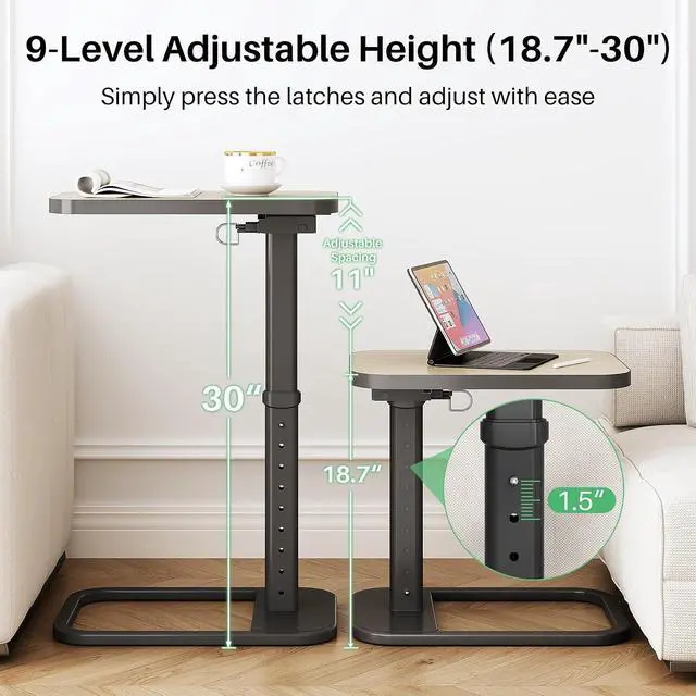 Alt view image 3 of 7 - Kitstorack Upgraded TV Tray Table with Panel Lock, Adjustable Height & 90° Flip-Over Design, Sofa Arm End Side Table for Eating, Dinner, Snack, Laptop, Couch, Bed, Chair or Small Spaces, Gray