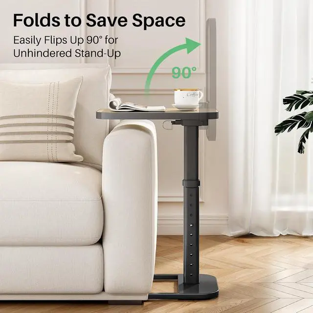 Alt view image 5 of 7 - Kitstorack Upgraded TV Tray Table with Panel Lock, Adjustable Height & 90° Flip-Over Design, Sofa Arm End Side Table for Eating, Dinner, Snack, Laptop, Couch, Bed, Chair or Small Spaces, Gray