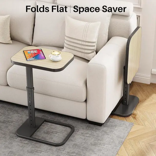Alt view image 6 of 7 - Kitstorack Upgraded TV Tray Table with Panel Lock, Adjustable Height & 90° Flip-Over Design, Sofa Arm End Side Table for Eating, Dinner, Snack, Laptop, Couch, Bed, Chair or Small Spaces, Gray