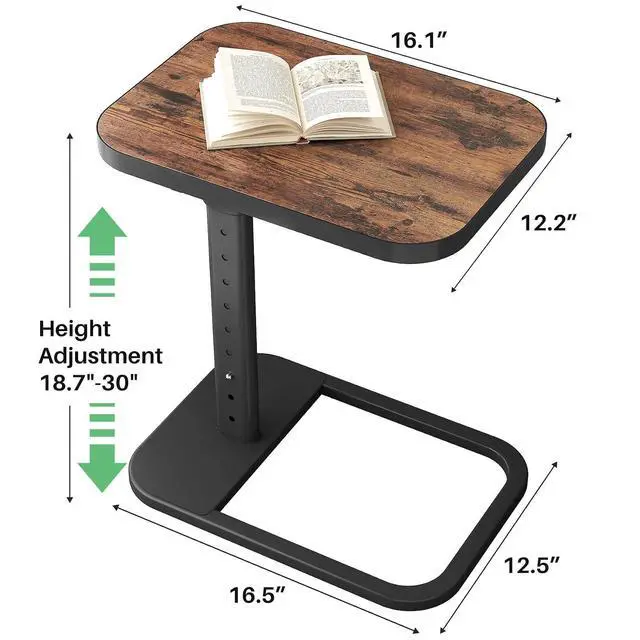 Alt view image 5 of 7 - Kitstorack Upgraded TV Tray Table with Panel Lock, 90° Flip-Over Design & Adjustable Height, Sofa Arm Side Table for Eating, Laptop, Couch, Bed, or Small Spaces, Brown