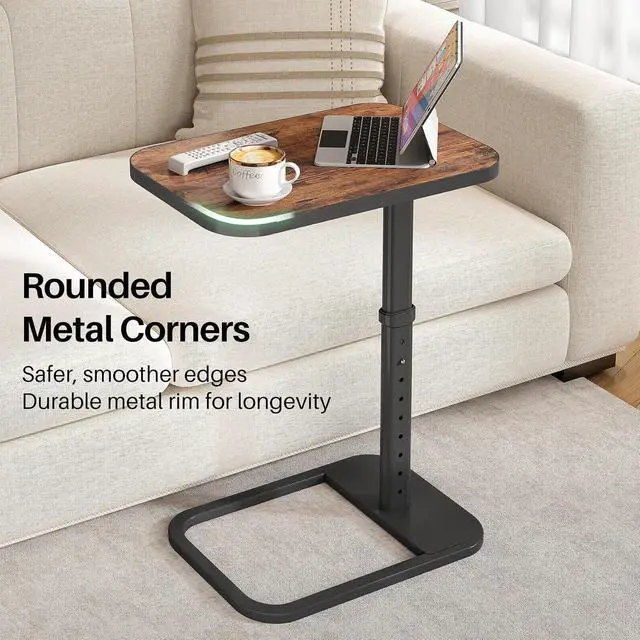 Alt view image 6 of 7 - Kitstorack Upgraded TV Tray Table with Panel Lock, 90° Flip-Over Design & Adjustable Height, Sofa Arm Side Table for Eating, Laptop, Couch, Bed, or Small Spaces, Brown