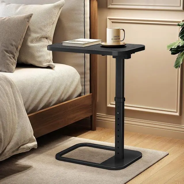 Alt view image 2 of 7 - Kitstorack TV Tray Table, Adjustable Height & Rounded Metal Corners, Snack Table for Couch, Sofa, Bed, Chair, Living Room, C Shaped End Side Table for Eating, Dinner or Laptop, Small Spaces, Black