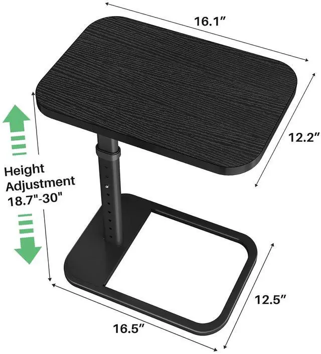 Alt view image 3 of 7 - Kitstorack TV Tray Table, Adjustable Height & Rounded Metal Corners, Snack Table for Couch, Sofa, Bed, Chair, Living Room, C Shaped End Side Table for Eating, Dinner or Laptop, Small Spaces, Black