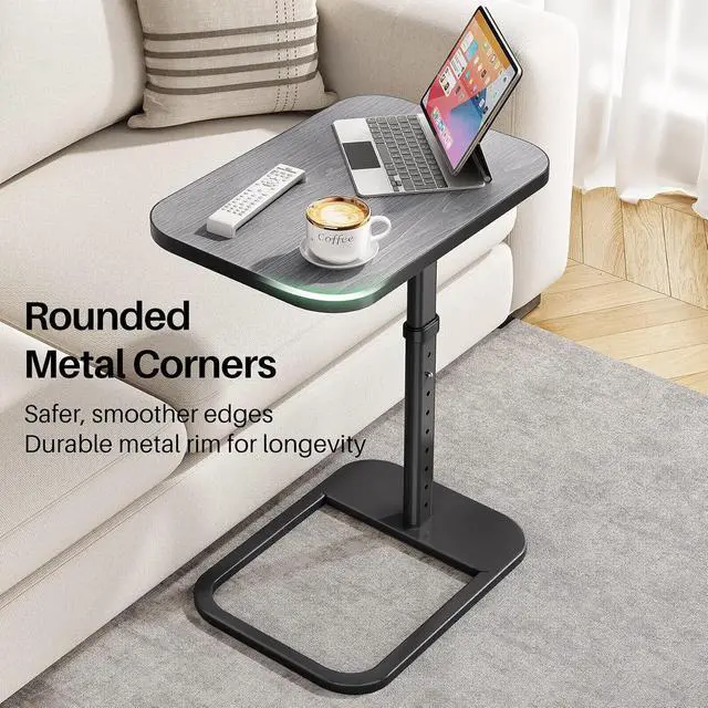 Alt view image 4 of 7 - Kitstorack TV Tray Table, Adjustable Height & Rounded Metal Corners, Snack Table for Couch, Sofa, Bed, Chair, Living Room, C Shaped End Side Table for Eating, Dinner or Laptop, Small Spaces, Dark Gray