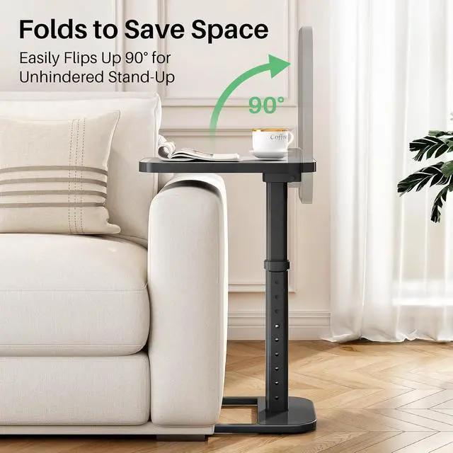 Alt view image 6 of 7 - Kitstorack TV Tray Table, Adjustable Height & Rounded Metal Corners, Snack Table for Couch, Sofa, Bed, Chair, Living Room, C Shaped End Side Table for Eating, Dinner or Laptop, Small Spaces, Dark Gray
