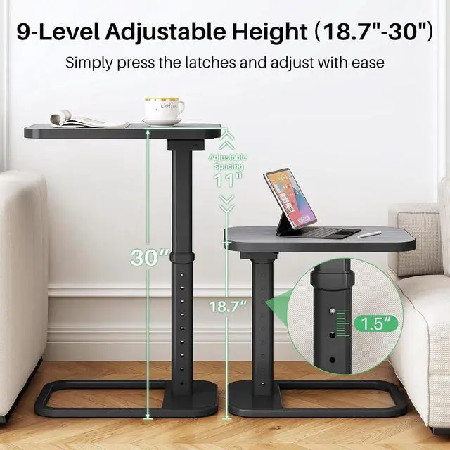 Alt view image 5 of 7 - Kitstorack TV Tray Table, Adjustable Height & Rounded Metal Corners, Snack Table for Couch, Sofa, Bed, Chair, Living Room, C Shaped End Side Table for Eating, Dinner or Laptop, Small Spaces, Dark Gray