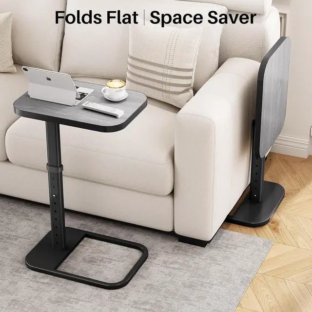 Alt view image 7 of 7 - Kitstorack TV Tray Table, Adjustable Height & Rounded Metal Corners, Snack Table for Couch, Sofa, Bed, Chair, Living Room, C Shaped End Side Table for Eating, Dinner or Laptop, Small Spaces, Dark Gray