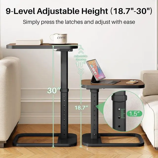 Alt view image 2 of 7 - Kitstorack Upgraded TV Tray Table with Panel Lock, 90° Flip-Over Design & Adjustable Height, Sofa Arm Side Table for Eating, Laptop, Couch, Bed, or Small Spaces, Espresso