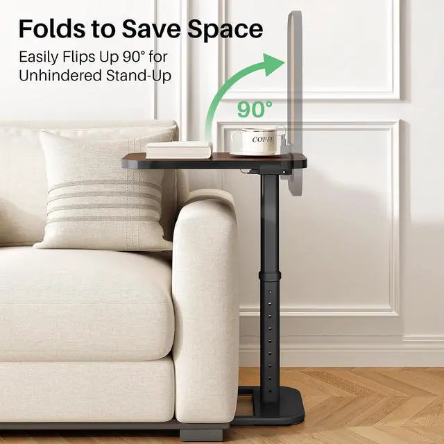 Alt view image 4 of 7 - Kitstorack Upgraded TV Tray Table with Panel Lock, 90° Flip-Over Design & Adjustable Height, Sofa Arm Side Table for Eating, Laptop, Couch, Bed, or Small Spaces, Espresso