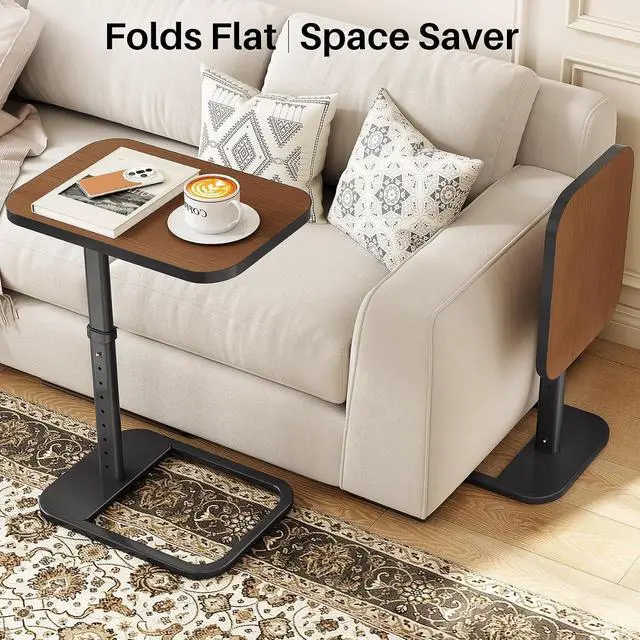 Alt view image 7 of 7 - Kitstorack Upgraded TV Tray Table with Panel Lock, 90° Flip-Over Design & Adjustable Height, Sofa Arm Side Table for Eating, Laptop, Couch, Bed, or Small Spaces, Espresso