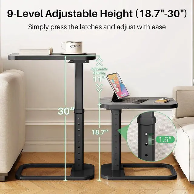 Alt view image 2 of 7 - Kitstorack Upgraded TV Tray Table with Panel Lock, 90° Flip-Over Design & Adjustable Height, Sofa Arm Side Table for Eating, Laptop, Couch, Bed, or Small Spaces, Dark Gray