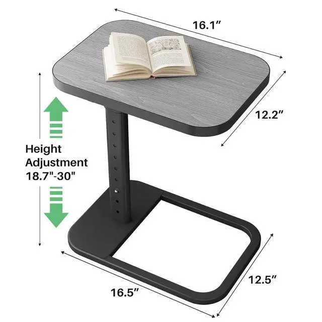 Alt view image 5 of 7 - Kitstorack Upgraded TV Tray Table with Panel Lock, 90° Flip-Over Design & Adjustable Height, Sofa Arm Side Table for Eating, Laptop, Couch, Bed, or Small Spaces, Dark Gray