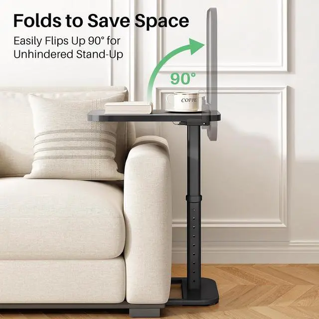 Alt view image 4 of 7 - Kitstorack Upgraded TV Tray Table with Panel Lock, 90° Flip-Over Design & Adjustable Height, Sofa Arm Side Table for Eating, Laptop, Couch, Bed, or Small Spaces, Dark Gray