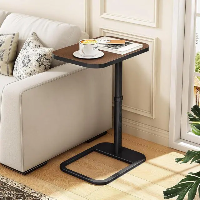 Alt view image 2 of 7 - Kitstorack TV Tray Table, Adjustable Height & Rounded Metal Corners, Snack Table for Couch, Sofa, Bed, Chair, Living Room, C Shaped End Side Table for Eating, Dinner or Laptop, Small Spaces, Espresso