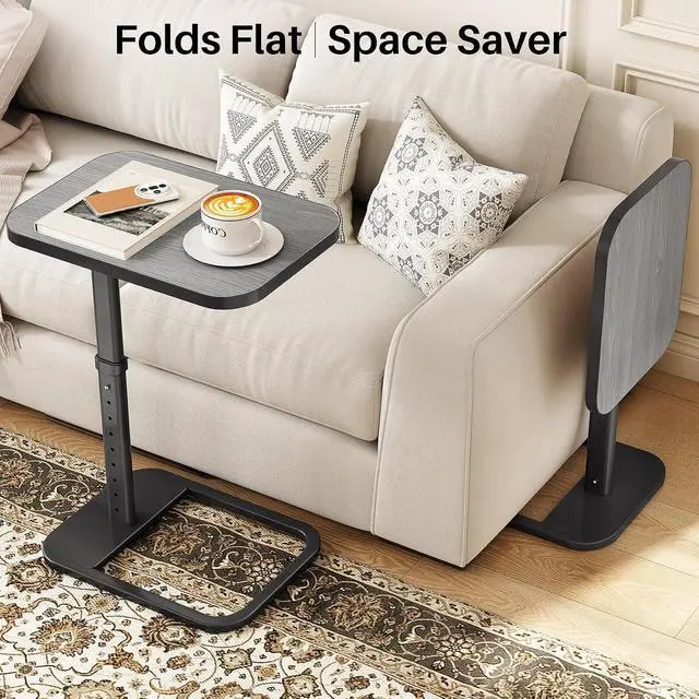 Alt view image 7 of 7 - Kitstorack Upgraded TV Tray Table with Panel Lock, 90° Flip-Over Design & Adjustable Height, Sofa Arm Side Table for Eating, Laptop, Couch, Bed, or Small Spaces, Dark Gray