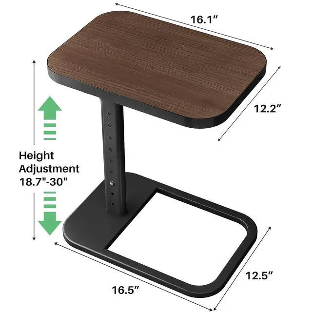 Alt view image 3 of 7 - Kitstorack TV Tray Table, Adjustable Height & Rounded Metal Corners, Snack Table for Couch, Sofa, Bed, Chair, Living Room, C Shaped End Side Table for Eating, Dinner or Laptop, Small Spaces, Espresso