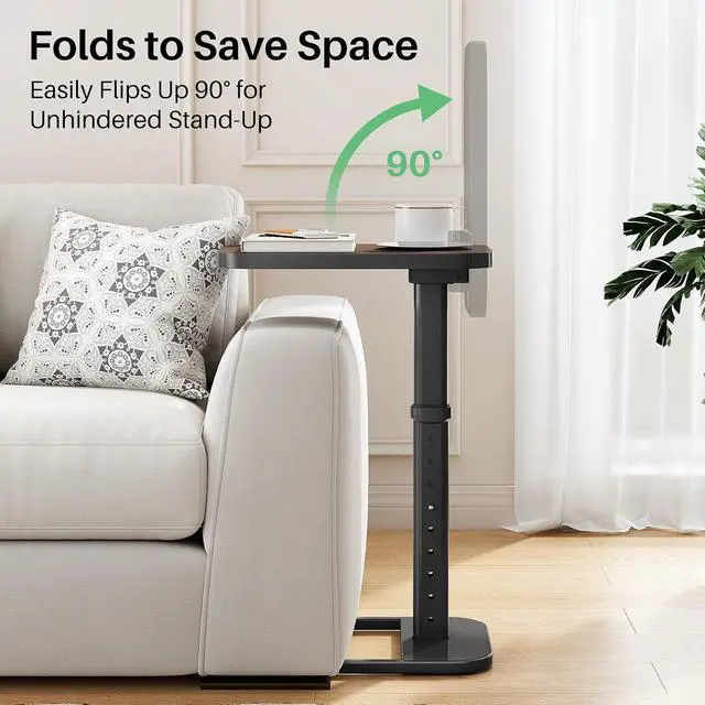 Alt view image 6 of 7 - Kitstorack TV Tray Table, Adjustable Height & Rounded Metal Corners, Snack Table for Couch, Sofa, Bed, Chair, Living Room, C Shaped End Side Table for Eating, Dinner or Laptop, Small Spaces, Espresso