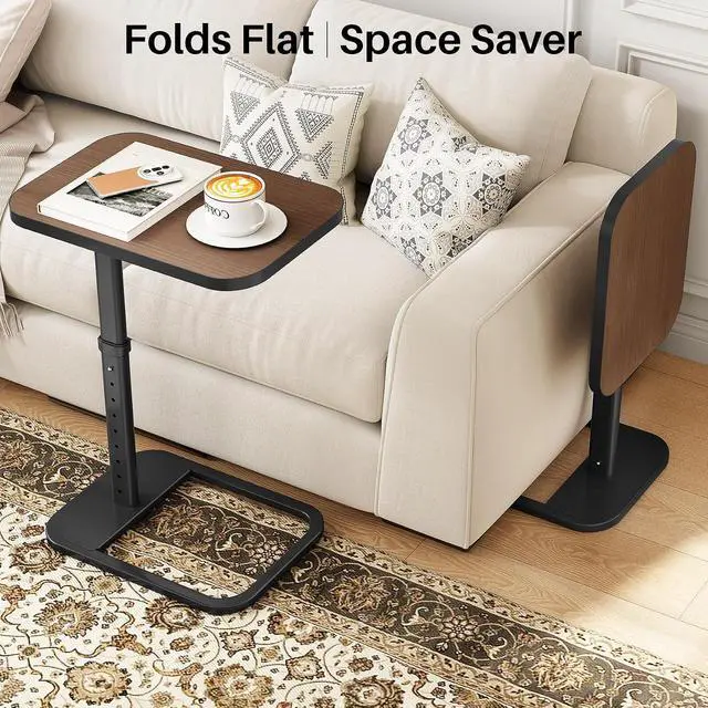 Alt view image 7 of 7 - Kitstorack TV Tray Table, Adjustable Height & Rounded Metal Corners, Snack Table for Couch, Sofa, Bed, Chair, Living Room, C Shaped End Side Table for Eating, Dinner or Laptop, Small Spaces, Espresso