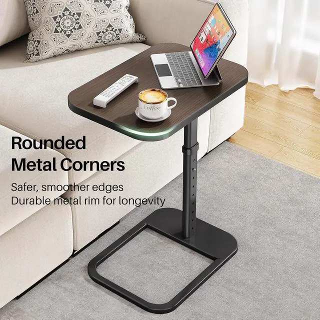 Alt view image 5 of 7 - Kitstorack TV Tray Table, Adjustable Height & Rounded Metal Corners, Snack Table for Couch, Sofa, Bed, Chair, Living Room, C Shaped End Side Table for Eating, Dinner or Laptop, Small Spaces, Espresso