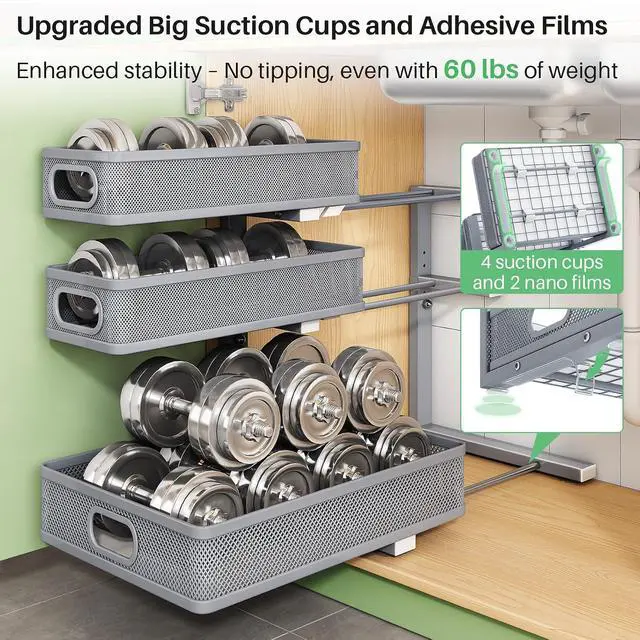 Alt view image 6 of 7 - Kitstorack Under Sink Organizer, 1-Pack 3-Tier Height Adjustable Thickened Metal Pull out Cabinet Organizer Shelf, Slide out Storage Drawer Rack for Bathroom Kitchen Pantry Home Organization, Grey