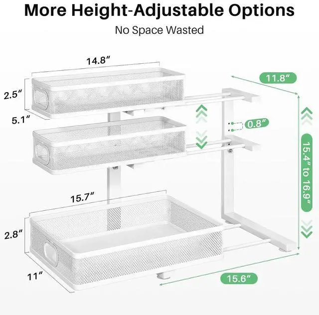 Alt view image 5 of 7 - Kitstorack Under Sink Organizer, 1-Pack 3-Tier Height Adjustable Thickened Metal Pull out Cabinet Organizer Shelf, Slide out Storage Drawer Rack for Bathroom Kitchen Pantry Home Laundry Organization
