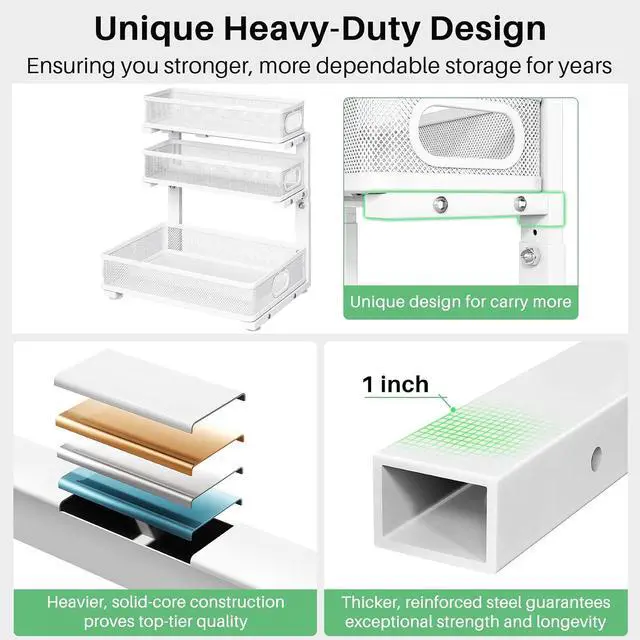 Alt view image 7 of 7 - Kitstorack Under Sink Organizer, 1-Pack 3-Tier Height Adjustable Thickened Metal Pull out Cabinet Organizer Shelf, Slide out Storage Drawer Rack for Bathroom Kitchen Pantry Home Laundry Organization