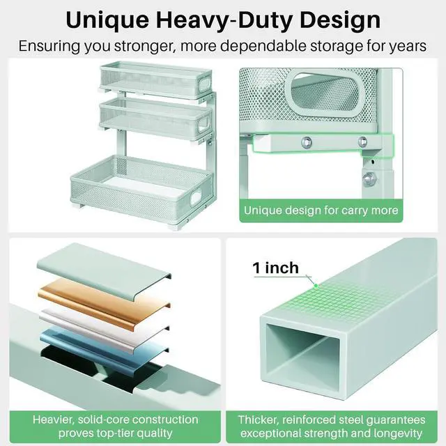 Alt view image 6 of 7 - Under Sink Organizer, 2-Pack 3-Tier Height Adjustable Thickened Metal Pull out Cabinet Organizer Shelf, Slide out Storage Drawer Rack for Bathroom Kitchen Pantry Home Organization, LightBlue