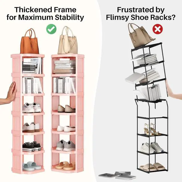 Alt view image 4 of 7 - Kitstorack 10-Tier Vertical Plastic Shoe Rack, Freestanding Stackable Shoe Storage Organizer Cubes Shoe Shelf Tower or Small Closets and Tight Spaces, Pink