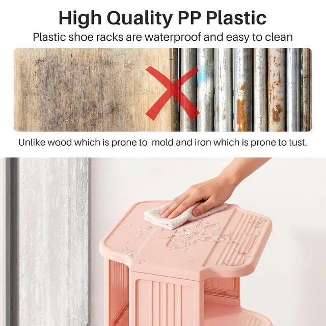 Alt view image 5 of 7 - Kitstorack 10-Tier Vertical Plastic Shoe Rack, Freestanding Stackable Shoe Storage Organizer Cubes Shoe Shelf Tower or Small Closets and Tight Spaces, Pink