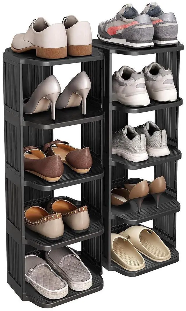 Main image of Kitstorack 10 Tiers Stackable Shoe Rack for Closet and Front Door Entrance - Free Standing Plastic Stand, Narrow Tall Vertical Organizer for Small Spaces Storage