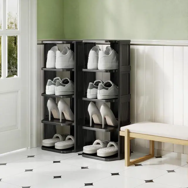 Alt view image 2 of 7 - Kitstorack 10 Tiers Stackable Shoe Rack for Closet and Front Door Entrance - Free Standing Plastic Stand, Narrow Tall Vertical Organizer for Small Spaces Storage