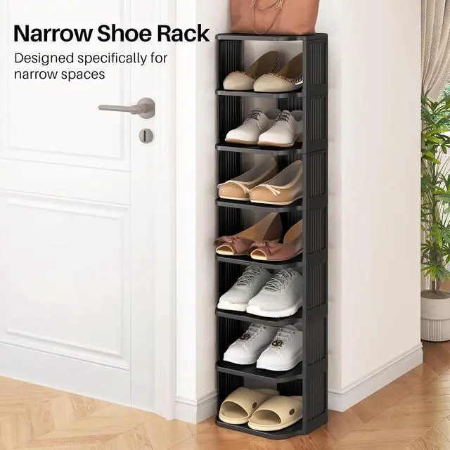 Alt view image 3 of 7 - Kitstorack 10 Tiers Stackable Shoe Rack for Closet and Front Door Entrance - Free Standing Plastic Stand, Narrow Tall Vertical Organizer for Small Spaces Storage