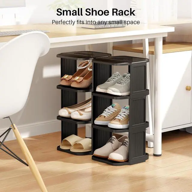Alt view image 4 of 7 - Kitstorack 10 Tiers Stackable Shoe Rack for Closet and Front Door Entrance - Free Standing Plastic Stand, Narrow Tall Vertical Organizer for Small Spaces Storage