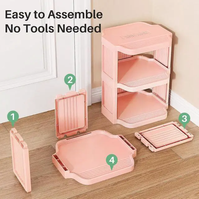 Alt view image 7 of 7 - Kitstorack 10-Tier Vertical Plastic Shoe Rack, Freestanding Stackable Shoe Storage Organizer Cubes Shoe Shelf Tower or Small Closets and Tight Spaces, Pink