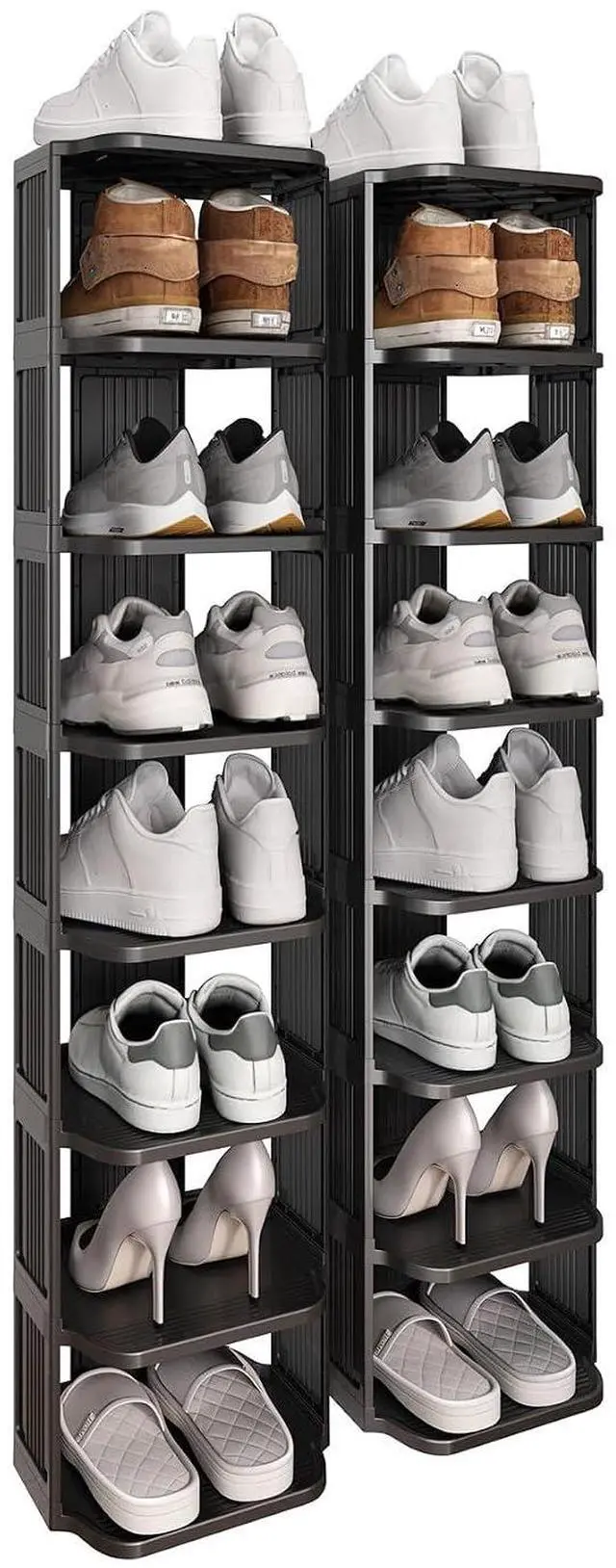 Main image of Kitstorack Stackable 16-Tier Shoe Rack for Closet & Entrance - Tall, Narrow, Vertical Shoe Stand - Plastic, Free Standing - Ideal for Small Spaces
