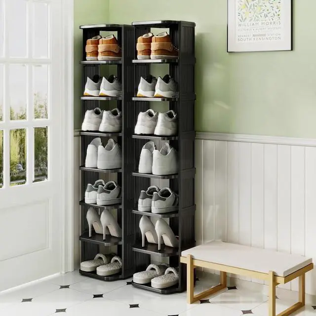 Alt view image 2 of 7 - Kitstorack Stackable 16-Tier Shoe Rack for Closet & Entrance - Tall, Narrow, Vertical Shoe Stand - Plastic, Free Standing - Ideal for Small Spaces
