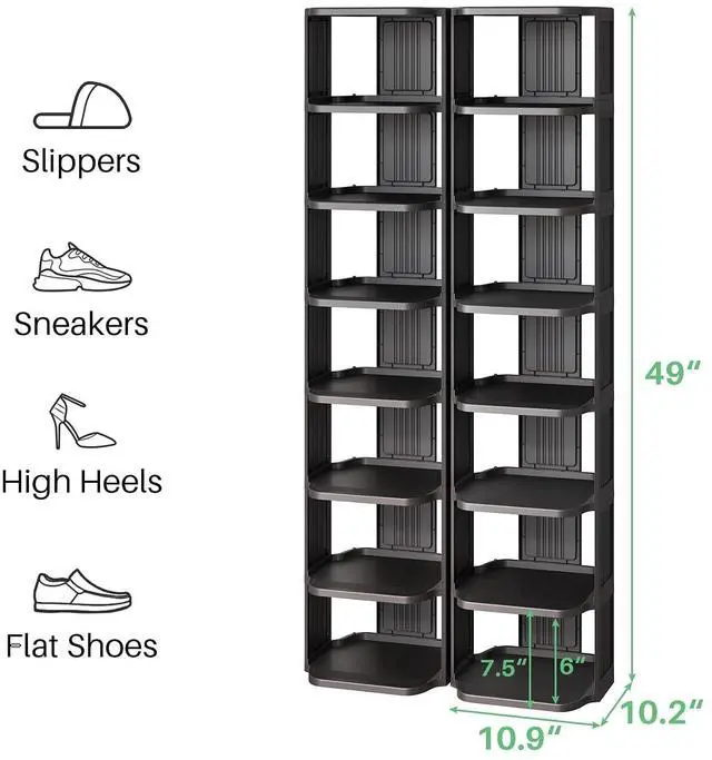Alt view image 3 of 7 - Kitstorack Stackable 16-Tier Shoe Rack for Closet & Entrance - Tall, Narrow, Vertical Shoe Stand - Plastic, Free Standing - Ideal for Small Spaces