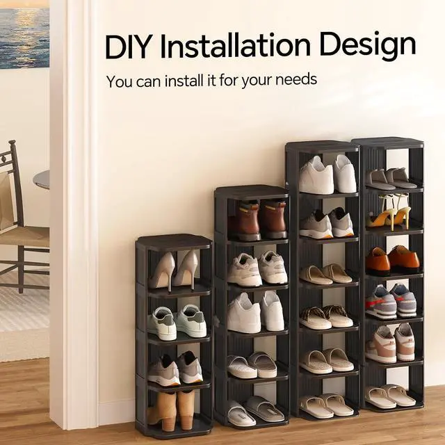 Alt view image 5 of 7 - Kitstorack Stackable 16-Tier Shoe Rack for Closet & Entrance - Tall, Narrow, Vertical Shoe Stand - Plastic, Free Standing - Ideal for Small Spaces