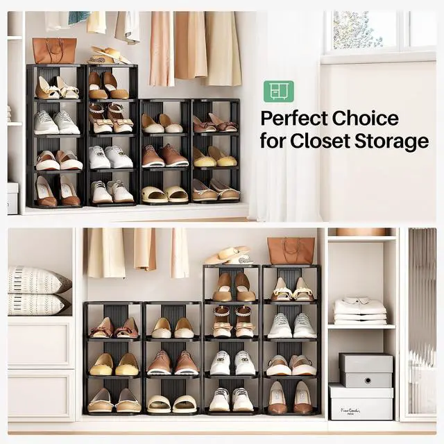Alt view image 4 of 7 - Kitstorack Stackable 16-Tier Shoe Rack for Closet & Entrance - Tall, Narrow, Vertical Shoe Stand - Plastic, Free Standing - Ideal for Small Spaces