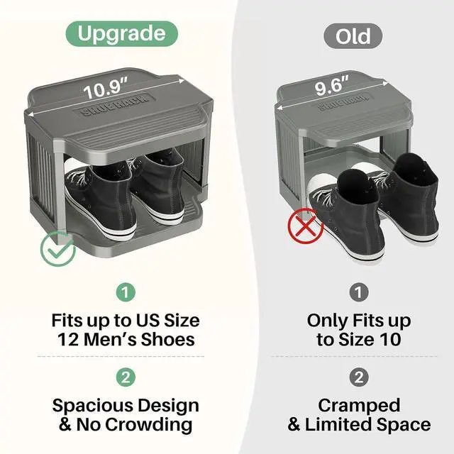 Alt view image 5 of 7 - Kitstorack 10-Tier Vertical Plastic Shoe Rack, Freestanding Stackable Shoe Storage Organizer Cubes Shoe Shelf Tower or Small Closets and Tight Spaces, Gray
