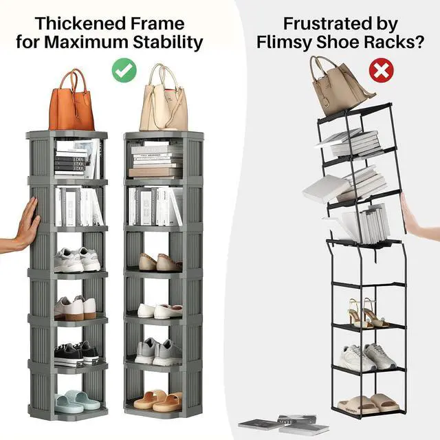 Alt view image 6 of 7 - Kitstorack 10-Tier Vertical Plastic Shoe Rack, Freestanding Stackable Shoe Storage Organizer Cubes Shoe Shelf Tower or Small Closets and Tight Spaces, Gray