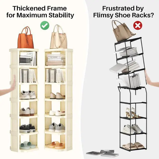 Alt view image 4 of 7 - Kitstorack 10 Tiers Stackable Shoe Rack for Closet and Front Door Entrance - Free Standing Plastic Stand, Narrow Tall Vertical Organizer for Small Spaces Storage, White