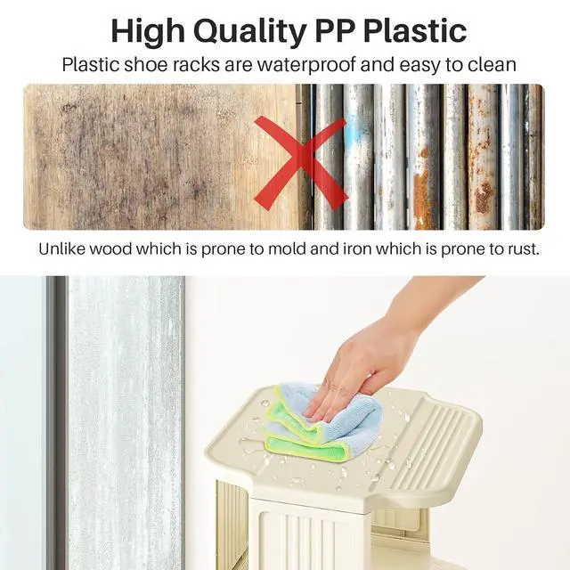 Alt view image 5 of 7 - Kitstorack 10 Tiers Stackable Shoe Rack for Closet and Front Door Entrance - Free Standing Plastic Stand, Narrow Tall Vertical Organizer for Small Spaces Storage, White