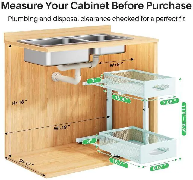 Alt view image 2 of 7 - Under Sink Organizer, 2 Tier Pull out Cabinet Organizer Baskets with Mesh Sliding Drawers, Slide out Storage Shelf for Home, Kitchen, Bathroom, Pantry, Office Cabinet(1 Pack, Blue)