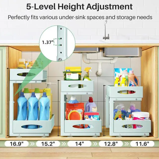 Alt view image 4 of 7 - Under Sink Organizer, 2 Tier Pull out Cabinet Organizer Baskets with Mesh Sliding Drawers, Slide out Storage Shelf for Home, Kitchen, Bathroom, Pantry, Office Cabinet(1 Pack, Blue)