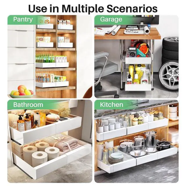 Alt view image 7 of 7 - Pull out Cabinet Organizer, Expandable(12"-20") Heavy Duty Slide out Drawers Fixed with Adhesive Nano Film for Pots, Roll out Shelf Storage for Kitchen Base Cabinet, Pantry, Bathroom(2-Pack)